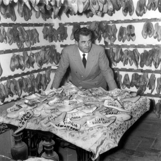 Salvatore Ferragamo with some of his shoe shapes. ©Archivio Giuseppe Palmas. Courtesy of Sony Pictures Classics.